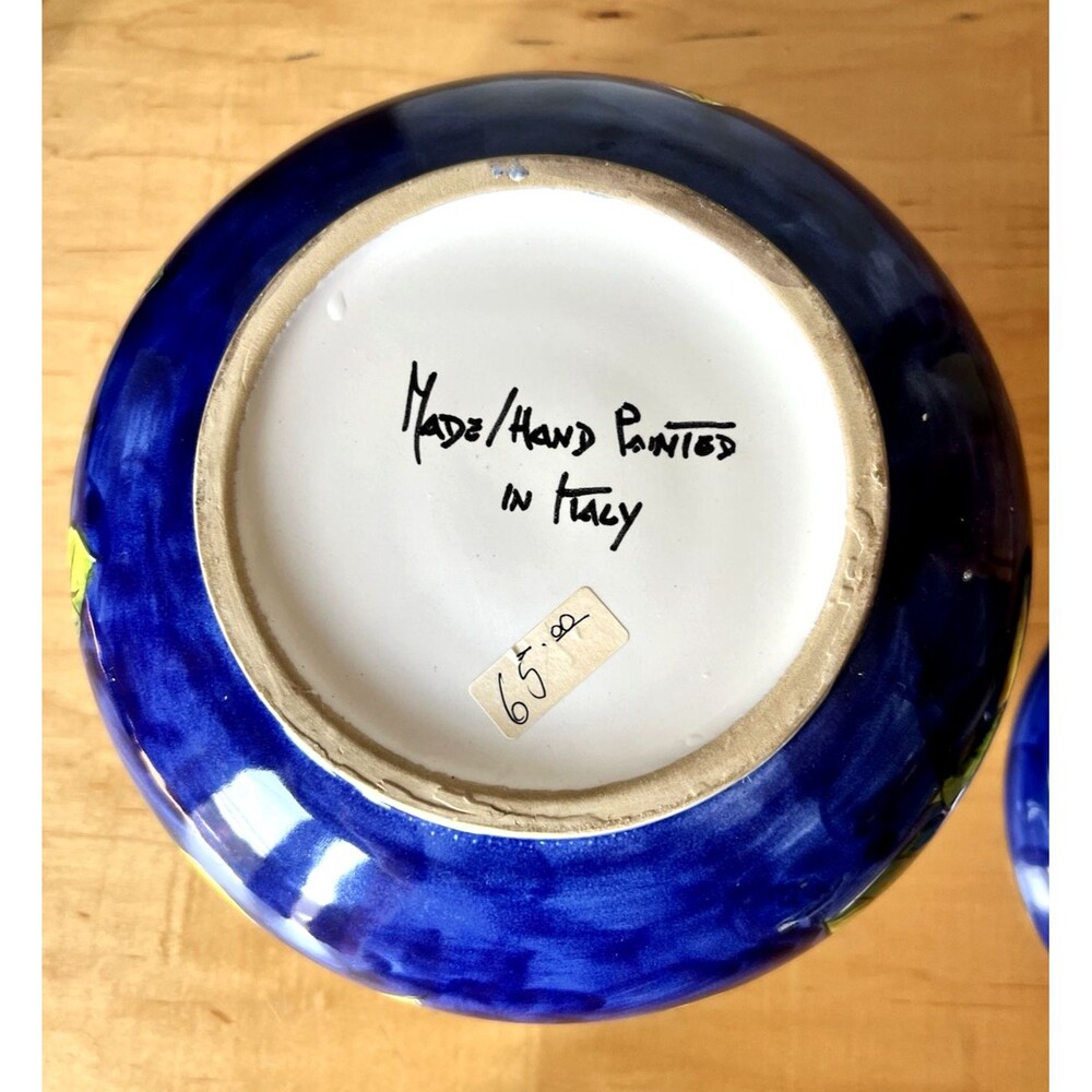Vintage Ceramic Italian Hand-painted Biscotti Jar Blue & Yellow Lemons Cookie - Picture 4 of 7